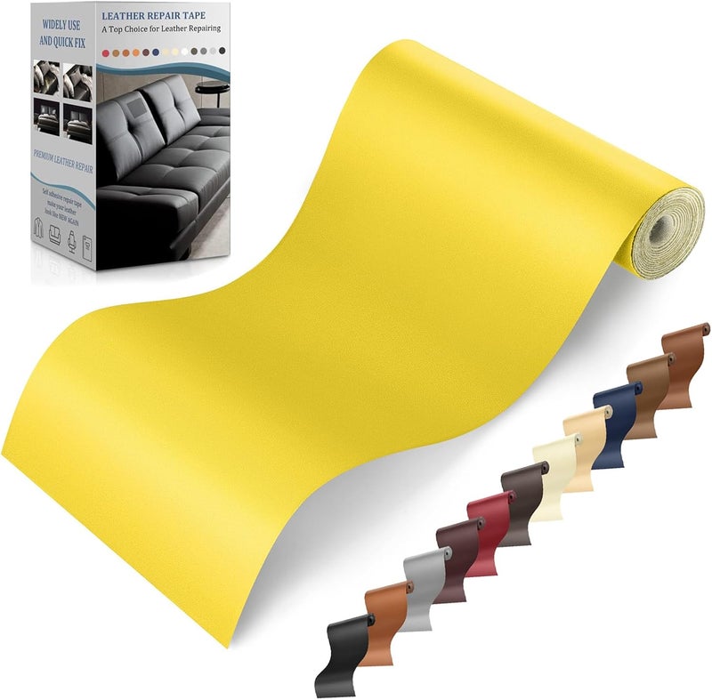YAFLC Self Adhesive Leather Repair Tape Kit, 4"x 63" Leather Repair Patch for Furniture, Leather Repair Patch for Car seat, Sofas, Couch, Boat Seat Yellow - Image 1